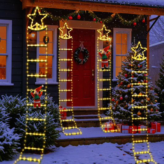 Man Climbing Ladder to Five-pointed Star Outdoor Lights
