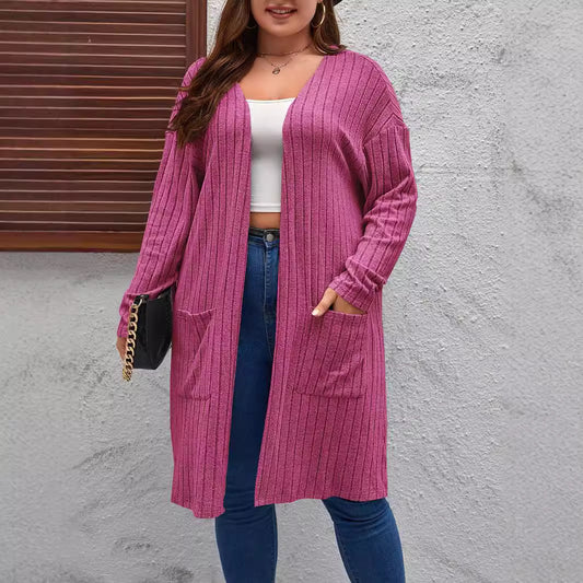 Casual Long Knitted Jacket With Long Sleeves For Women