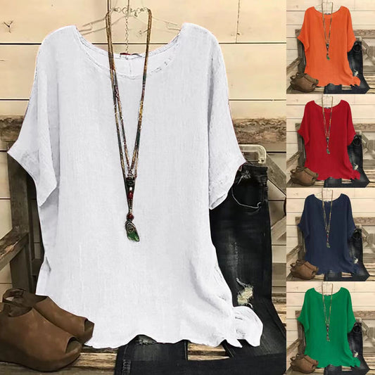 Women's Casual Loose-fitting Fashionable Solid-color Crew-neck Top