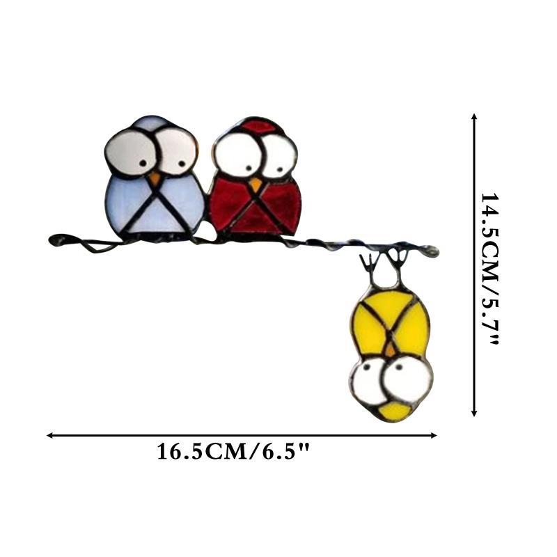 Three Cute Owls Stained Glass Suncatcher