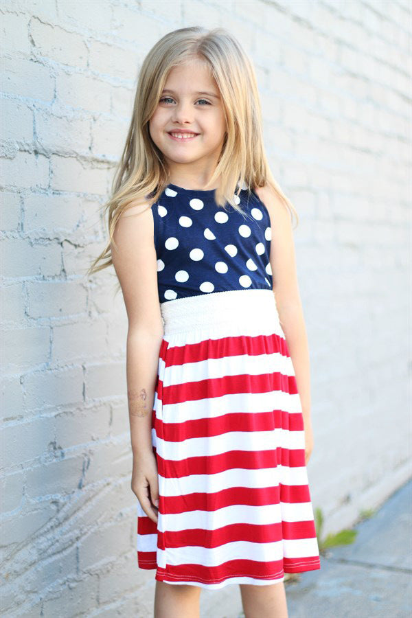 American Flag Girls Sleeveless Polka Dot Dress
