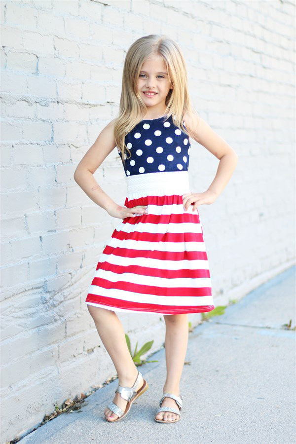 American Flag Girls Sleeveless Polka Dot Dress