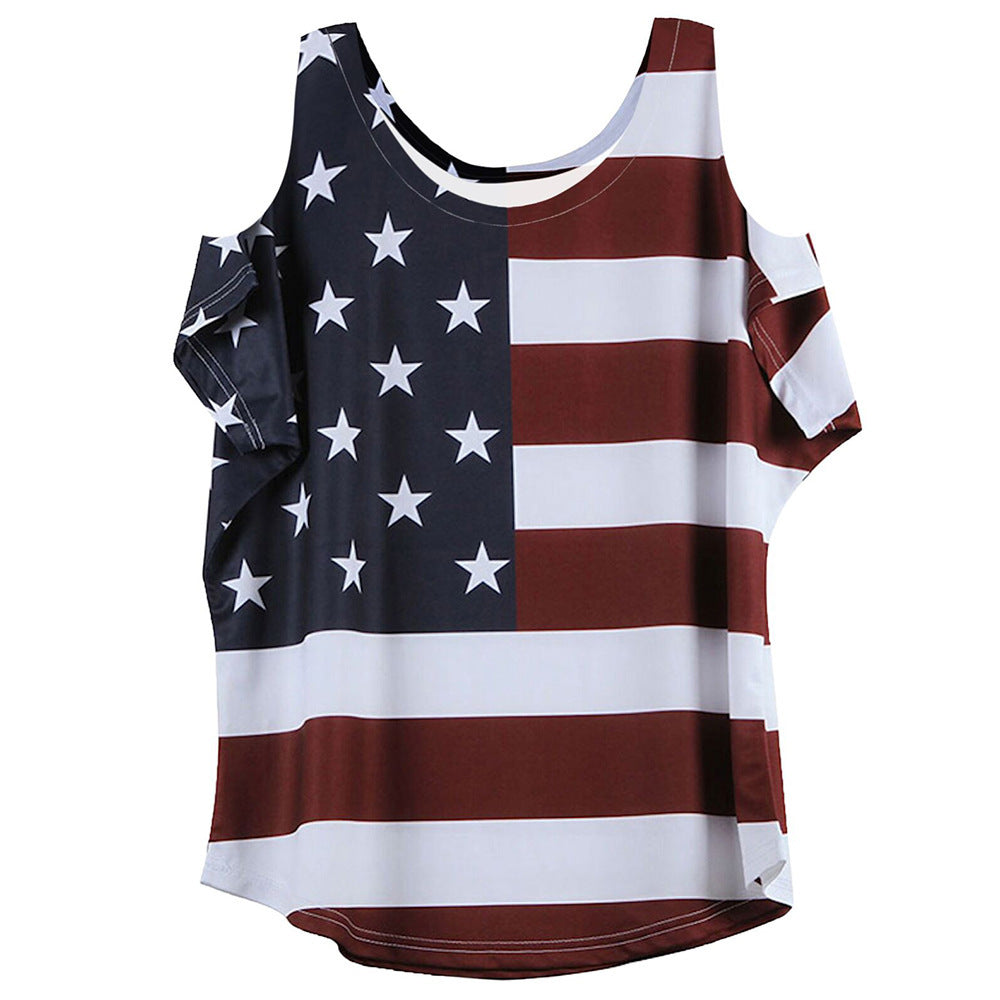 American flag off shoulder shirt