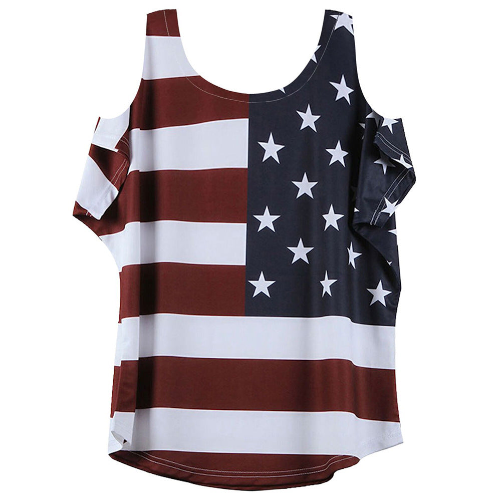 American flag off shoulder shirt