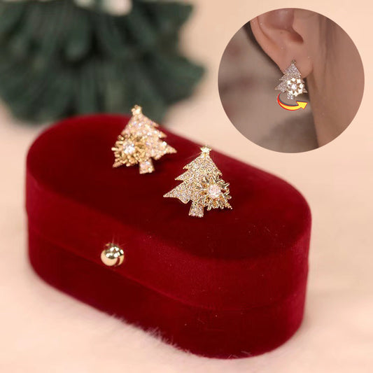 Christmas Tree Earrings w/spinning snowflake