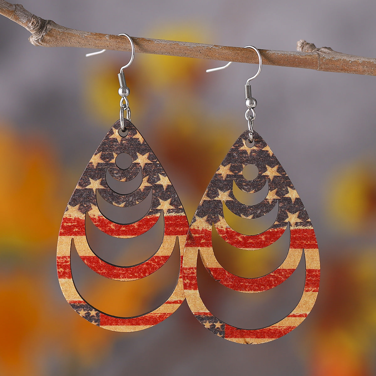 Independence Day Wood Stars Earrings