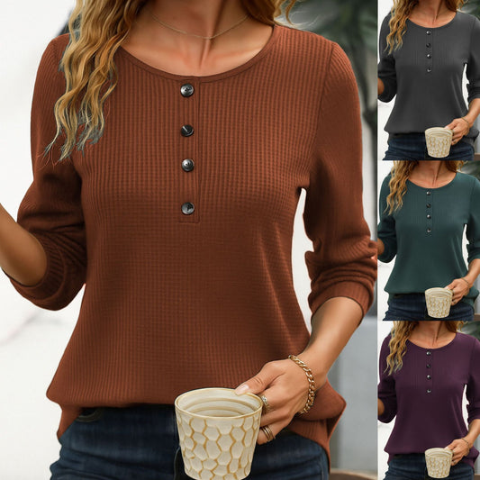 Casual, Relaxed-fit, Fashionable Solid-color Long-sleeve Crew-neck Pullover Top