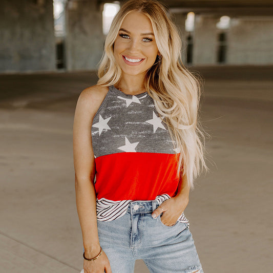 Lady Spaghetti Strap USA Stars Top