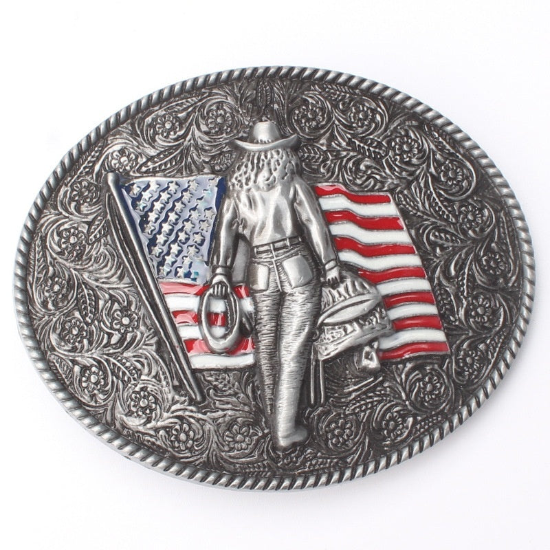 Western Style American Flag Belt Buckle