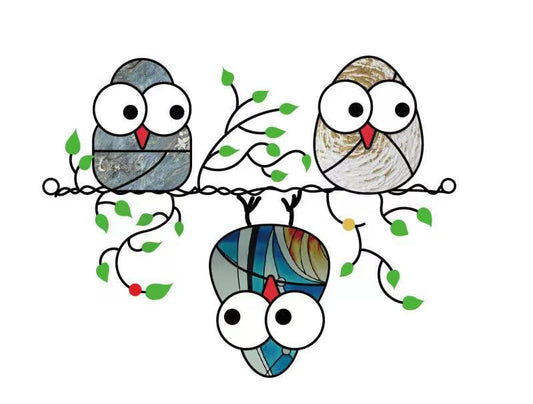 Three Birds Stained Glass Window Hanger