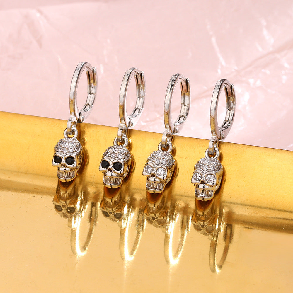 Black Zircon Skull Earrings