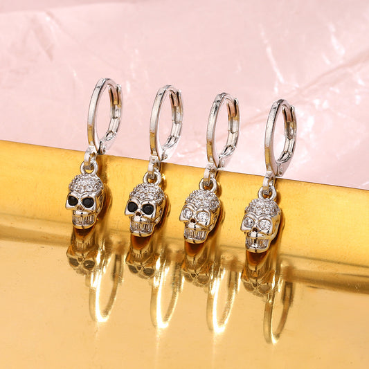 Black Zircon Skull Earrings