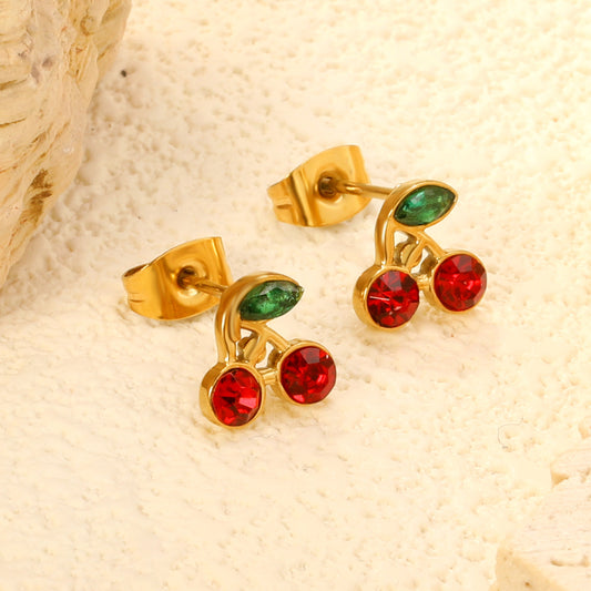 Cherry Cherry Hollow Quadrilateral Stainless Steel Earrings