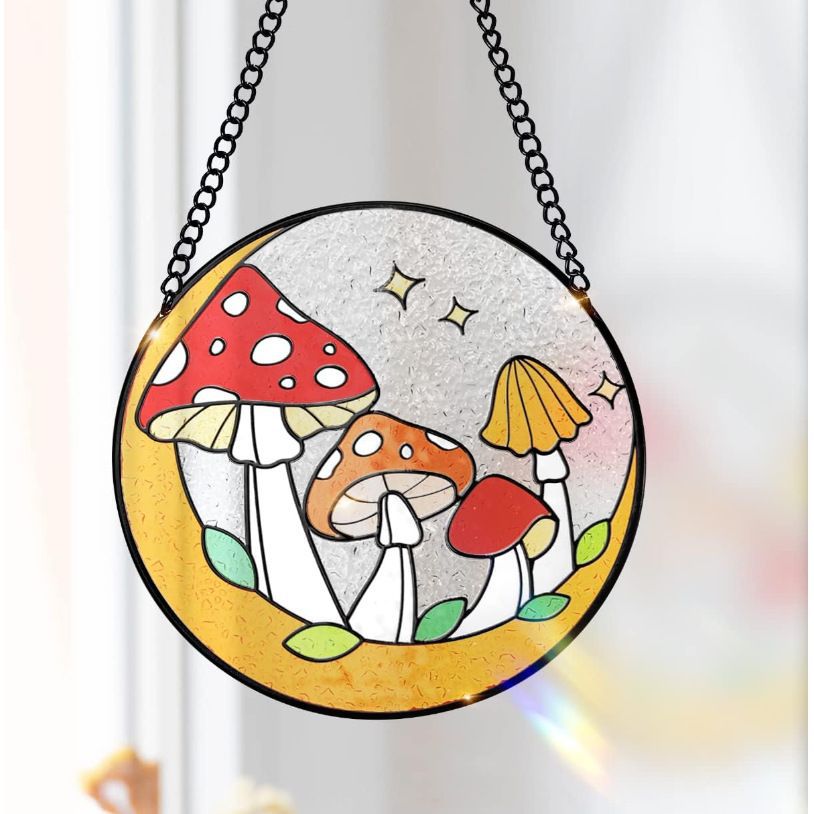 Mushroom Stained Glass Suncatcher