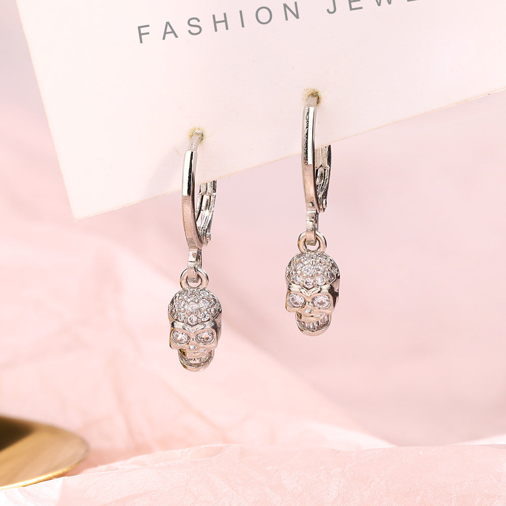 Black Zircon Skull Earrings