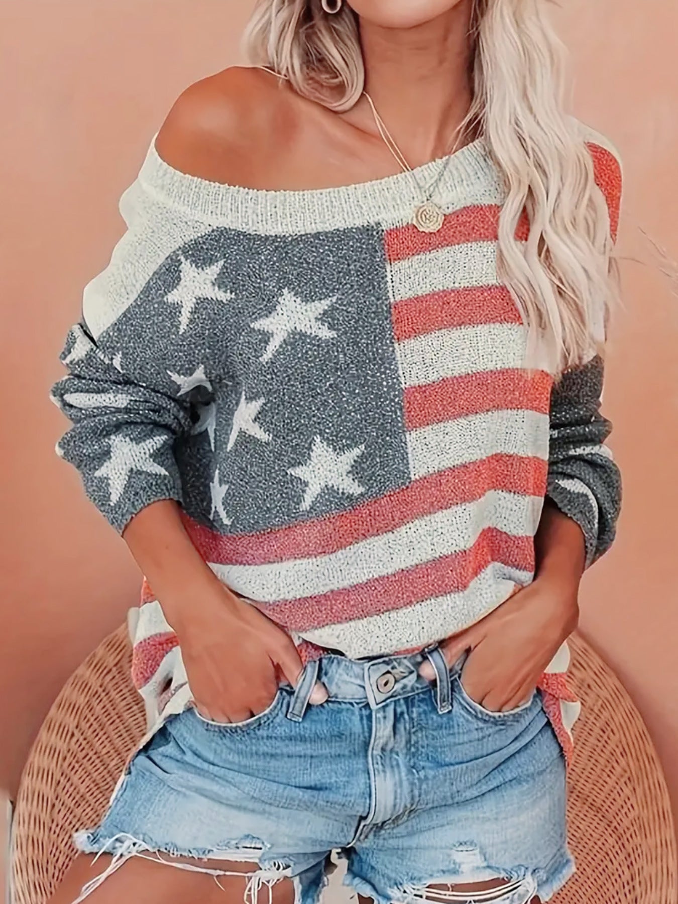 Women's American Flag Sweater-Knitwear