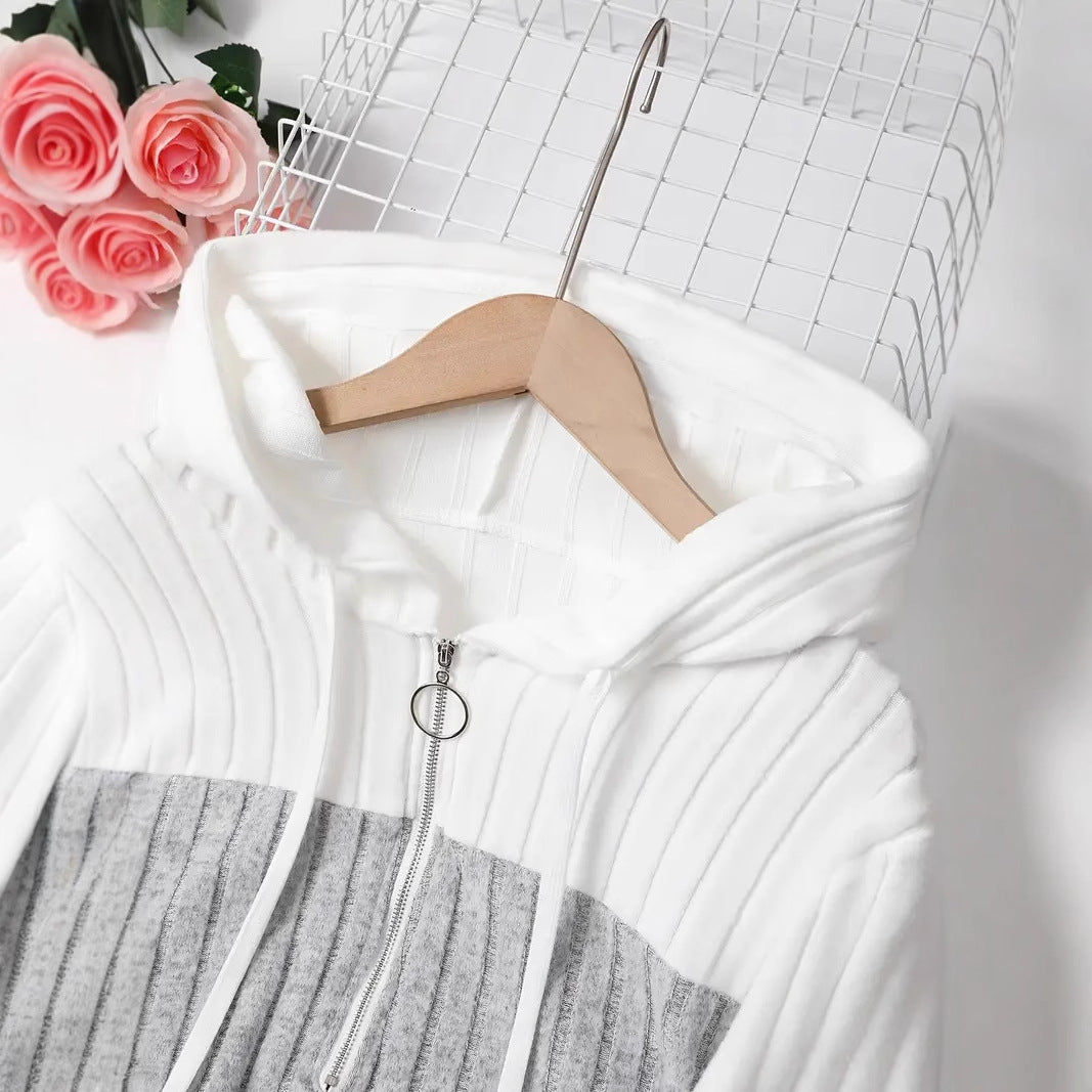 Color-blocked Oversized Hoodie With Half-zip And Drawstring