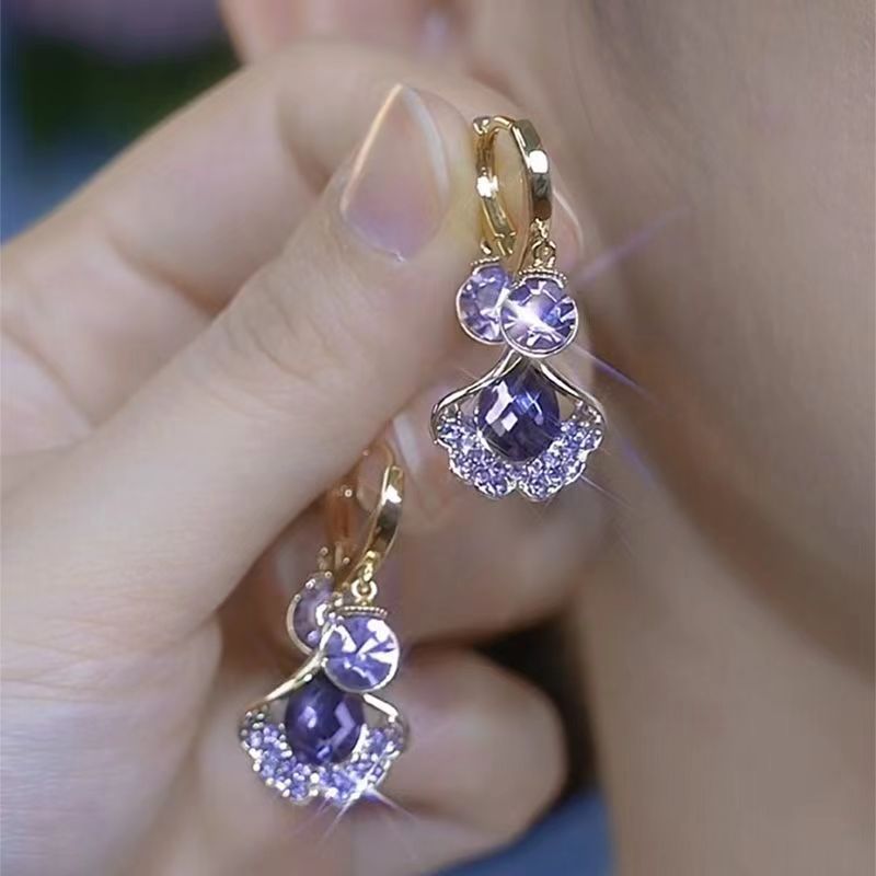 Amethyst Ginkgo Leaf Earrings