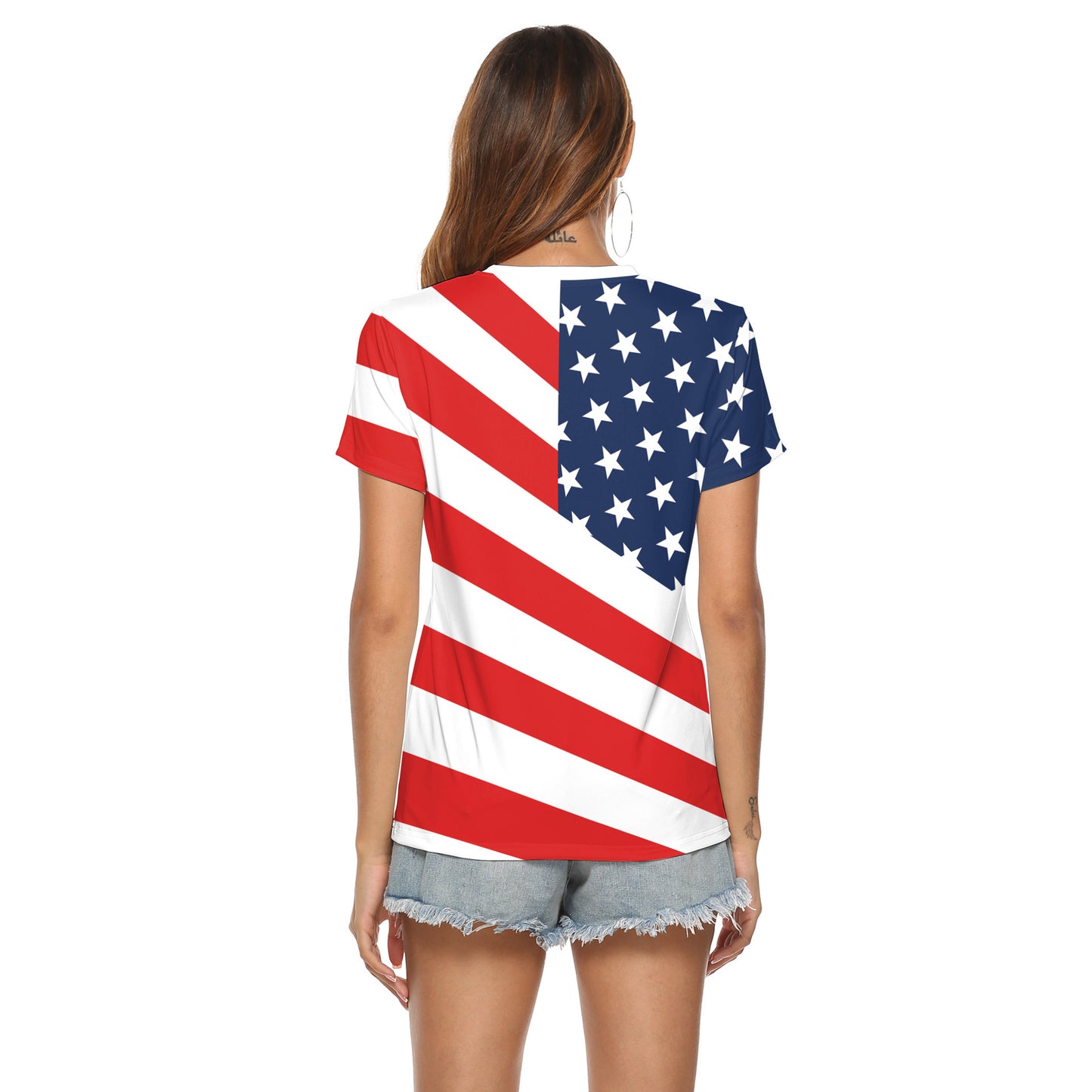 Women's American Flag V-neck Loose T-shirt