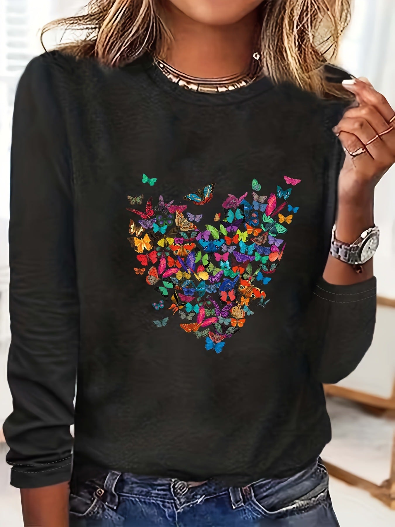 3D Digital print Floral Crew neck Long sleeve Pullover