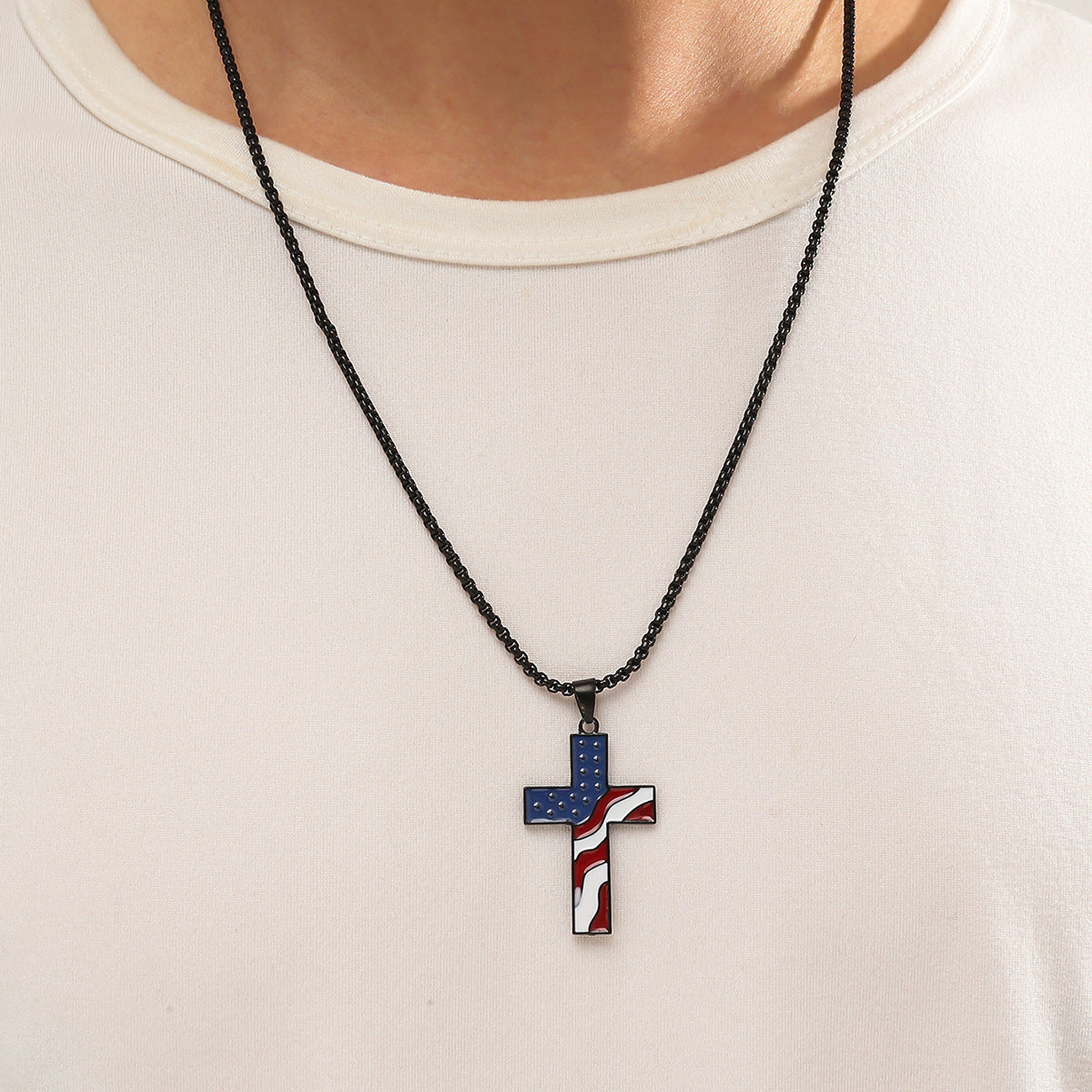 American Flag Cross Pendant Necklace