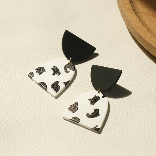 Cow-print Polymer Drop Earrings
