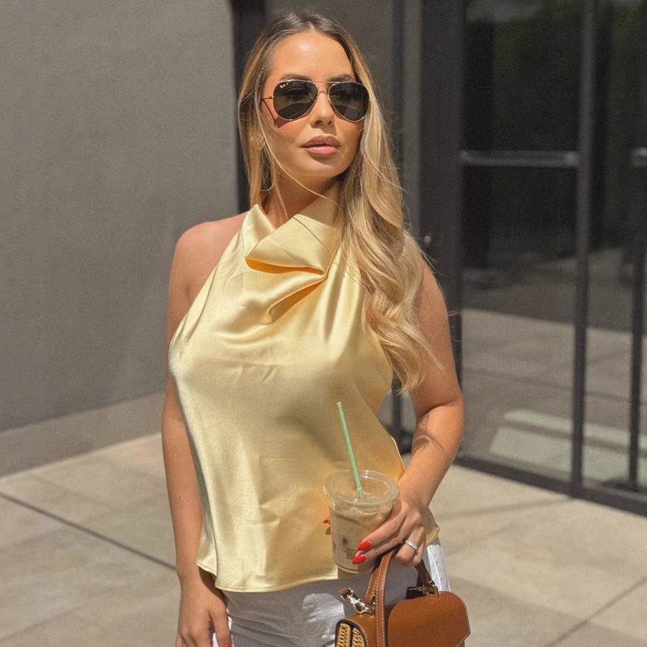 Stylish Silk-satin Textured Halterneck Camisole