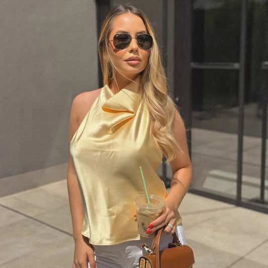 Stylish Silk-satin Textured Halterneck Camisole