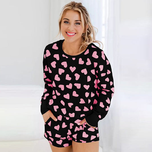 Heart Shape Printed Two-piece Women's Pajamas