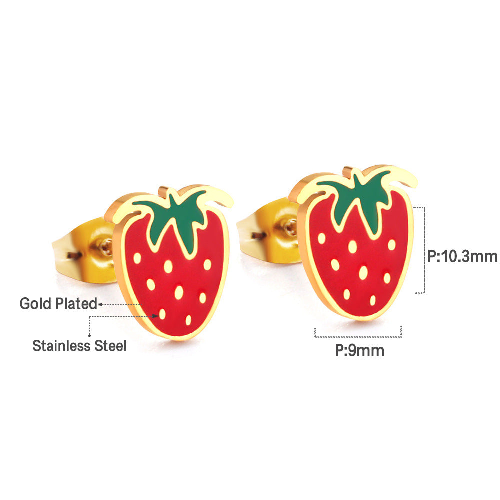 Cherry Cherry Hollow Quadrilateral Stainless Steel Earrings