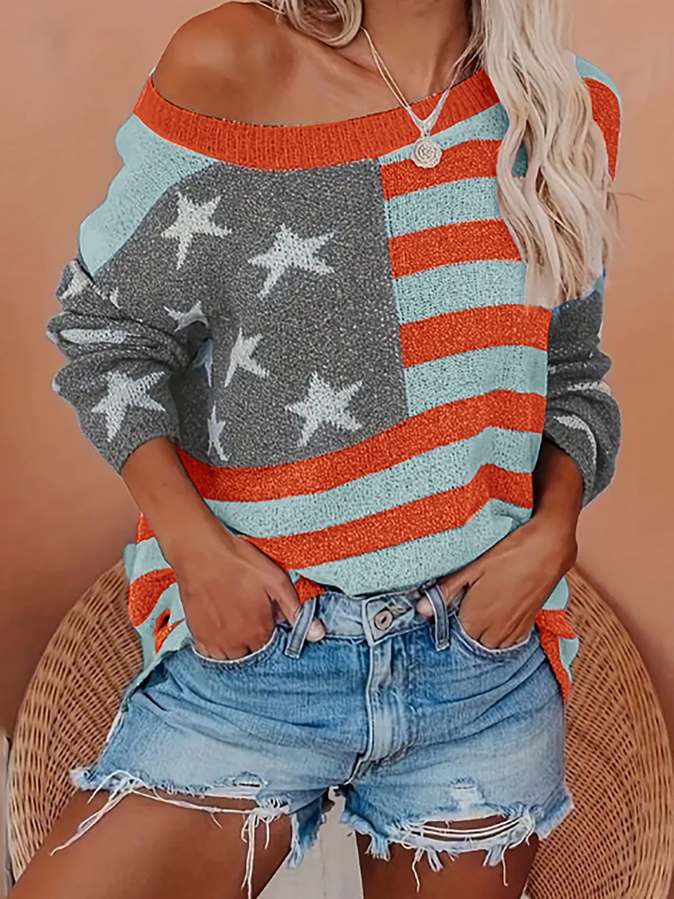 Women's American Flag Sweater-Knitwear