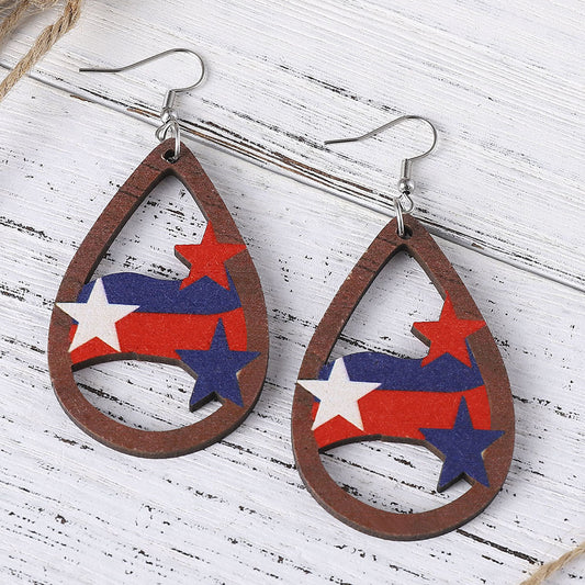 Independence Day Wood Stars Earrings