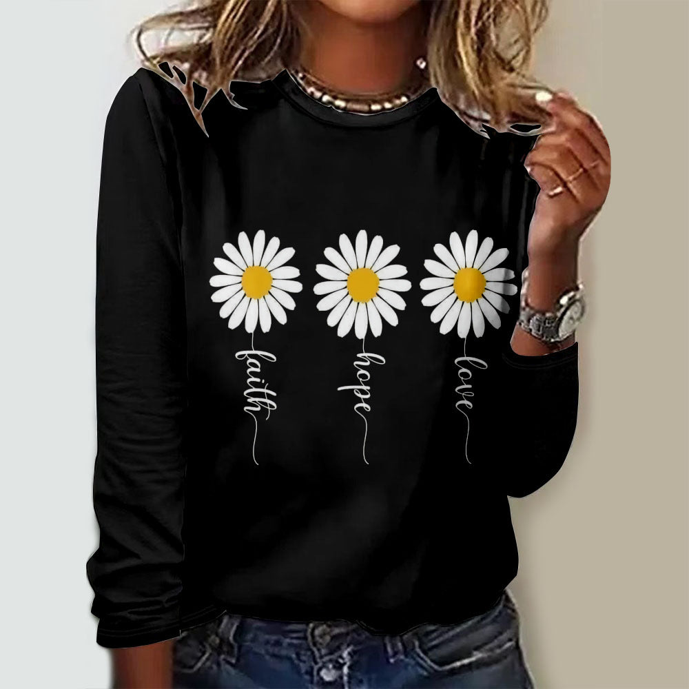 3D Digital print Floral Crew neck Long sleeve Pullover