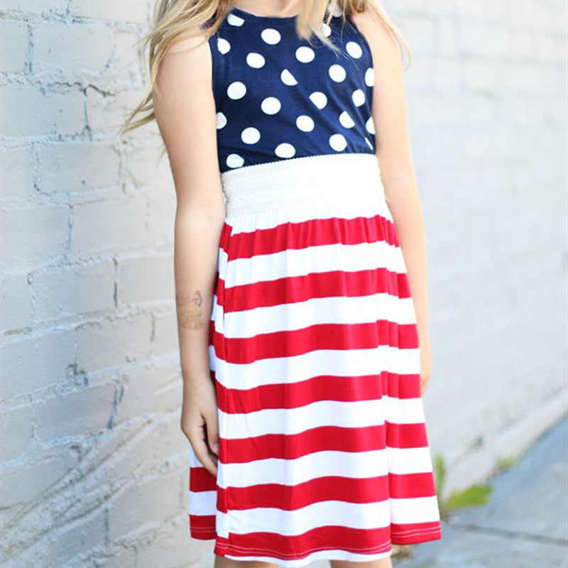 American Flag Girls Sleeveless Polka Dot Dress