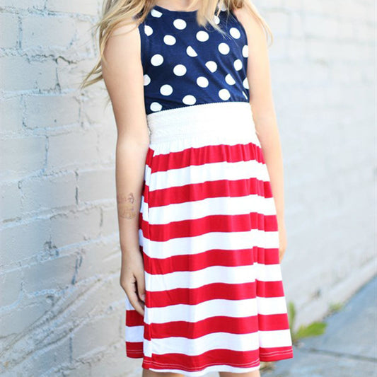 American Flag Girls Sleeveless Polka Dot Dress