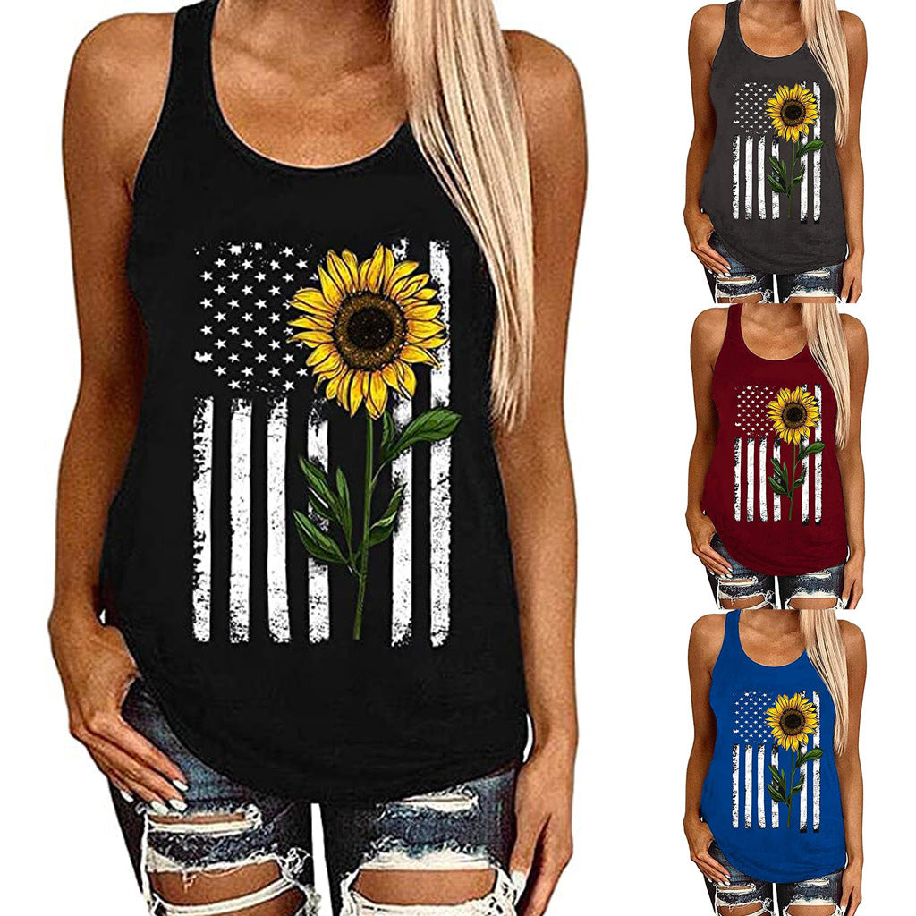 Women's Flag & Sunflower Tank Top