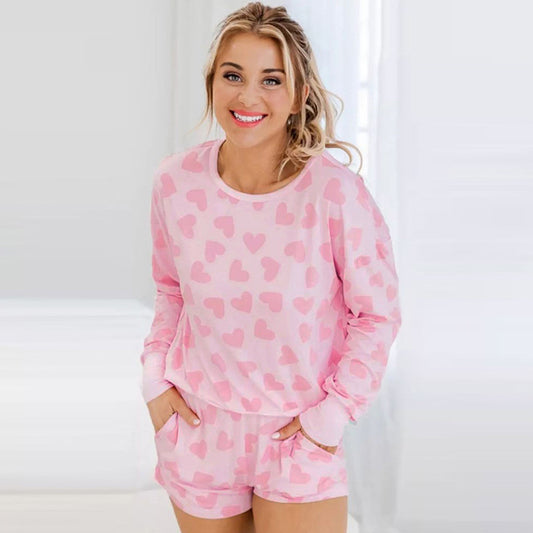 Heart Shape Printed Two-piece Women's Pajamas