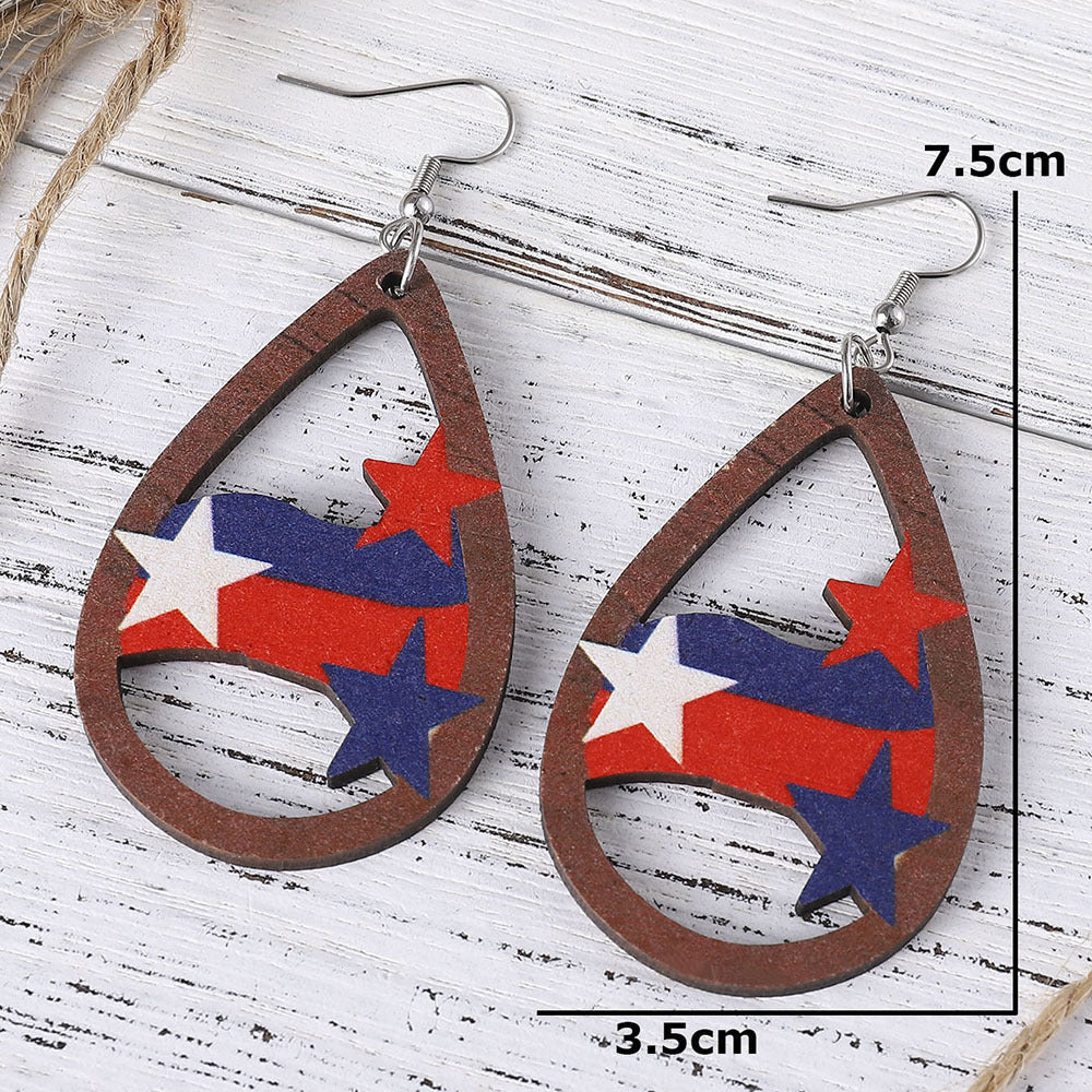 Independence Day Wood Stars Earrings