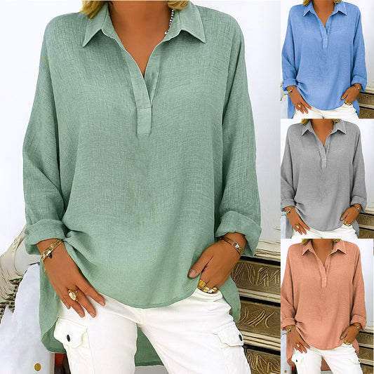 Women's Collared Long Sleeve Button Shirt
