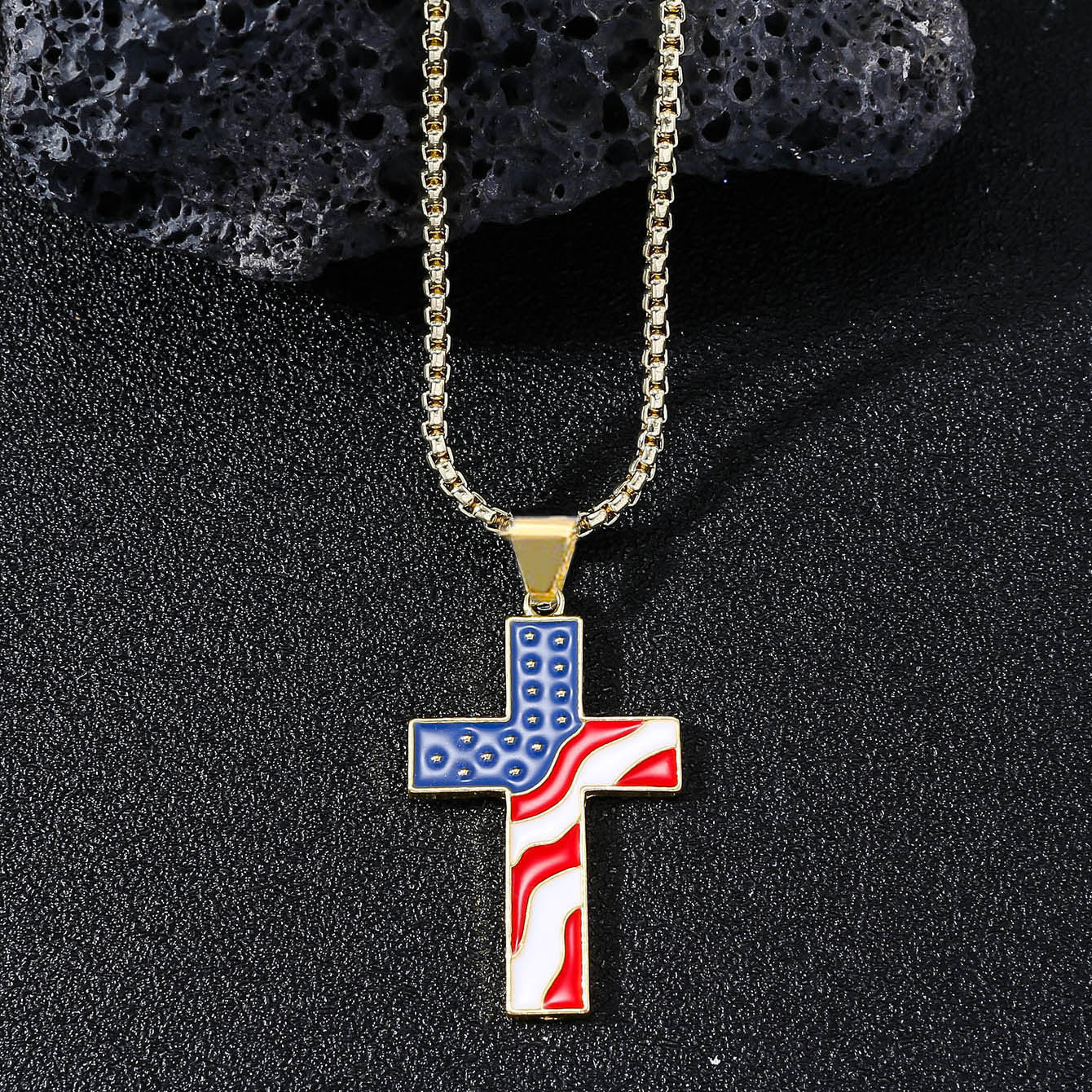 American Flag Cross Pendant Necklace