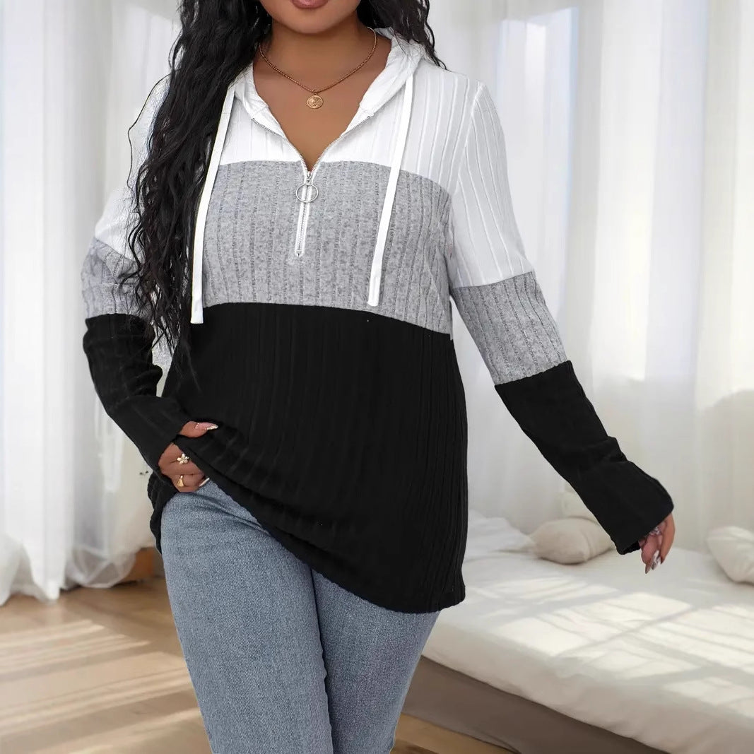 Color-blocked Oversized Hoodie With Half-zip And Drawstring