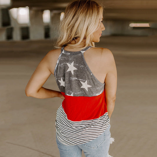 Lady Spaghetti Strap USA Stars Top