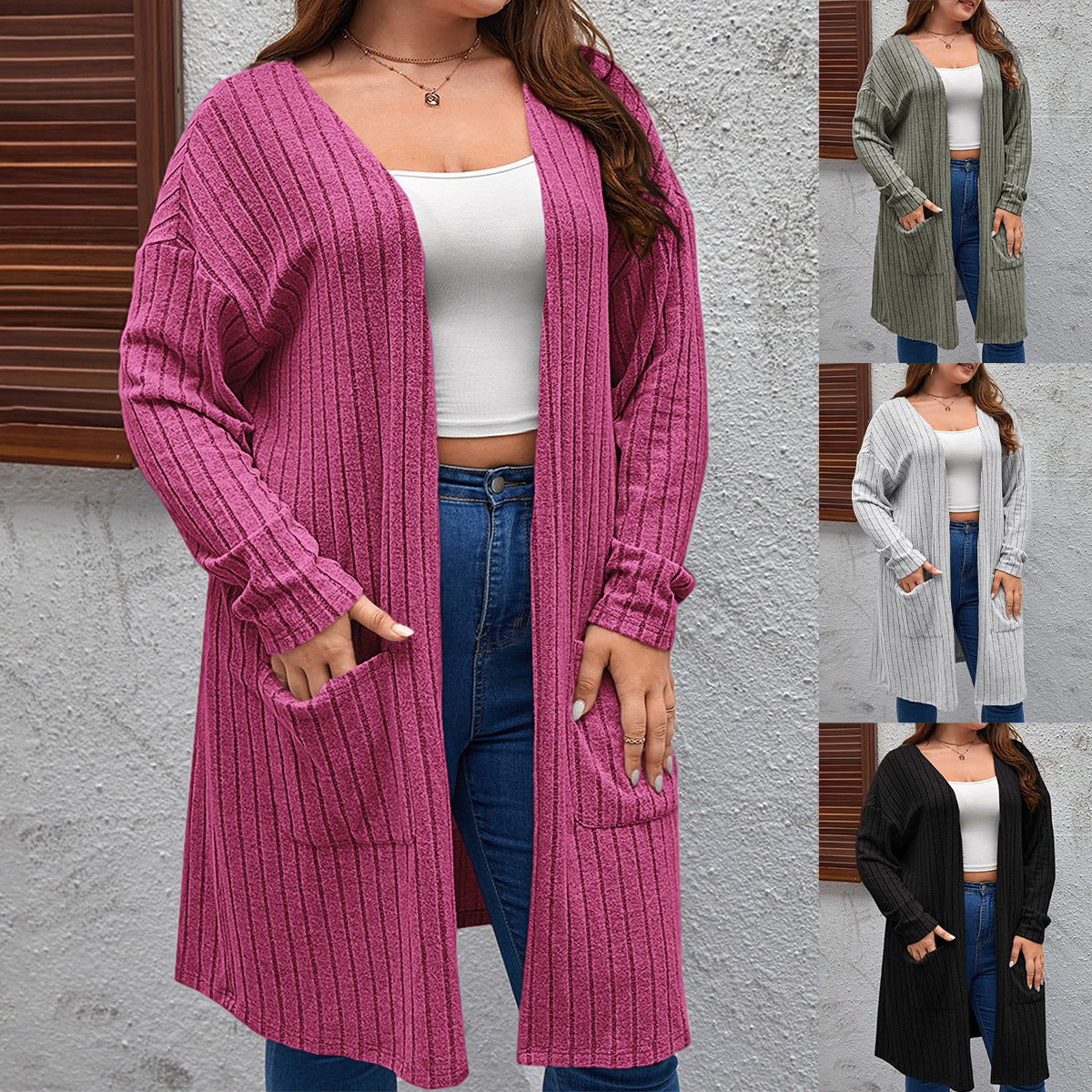 Casual Long Knitted Jacket With Long Sleeves For Women