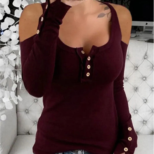 Body-flattering Slimming Off-shoulder Top With Buttons