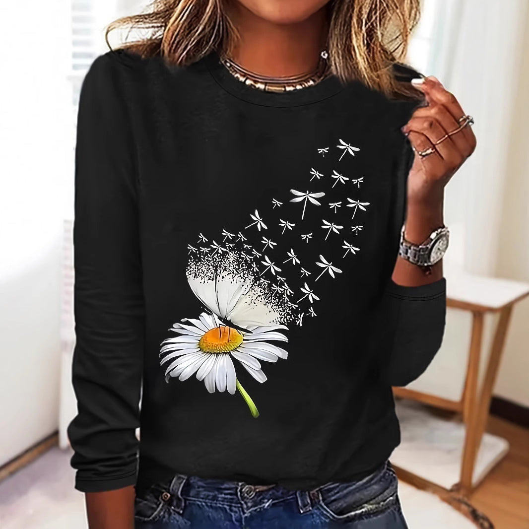 3D Digital print Floral Crew neck Long sleeve Pullover