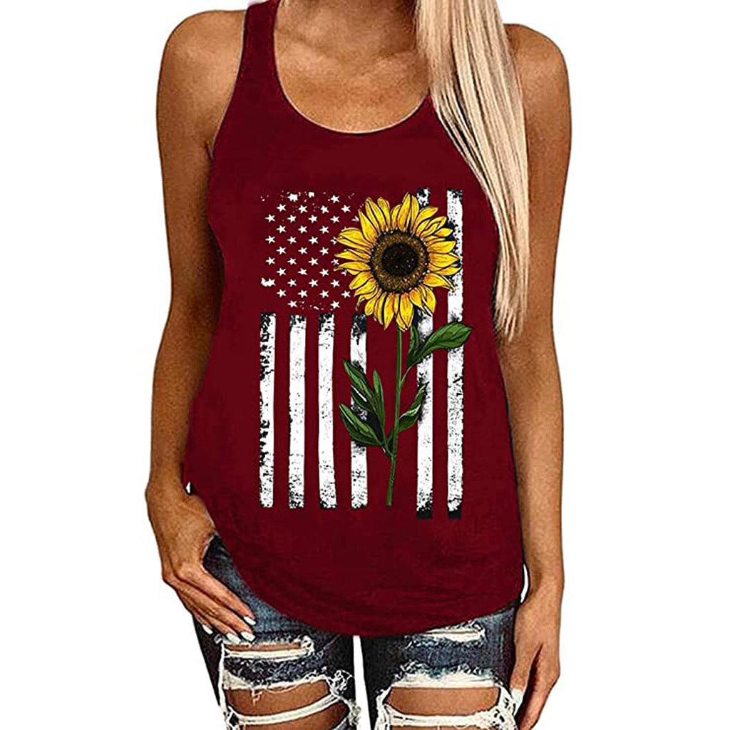 Women's Flag & Sunflower Tank Top