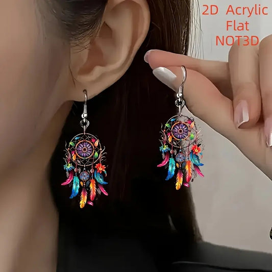 Dreamcatcher Pattern Flat Acrylic Earrings