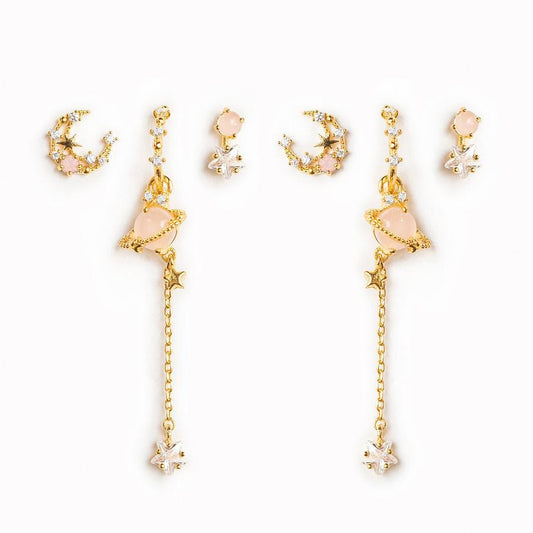 Zircon Star Moon Chain Earrings