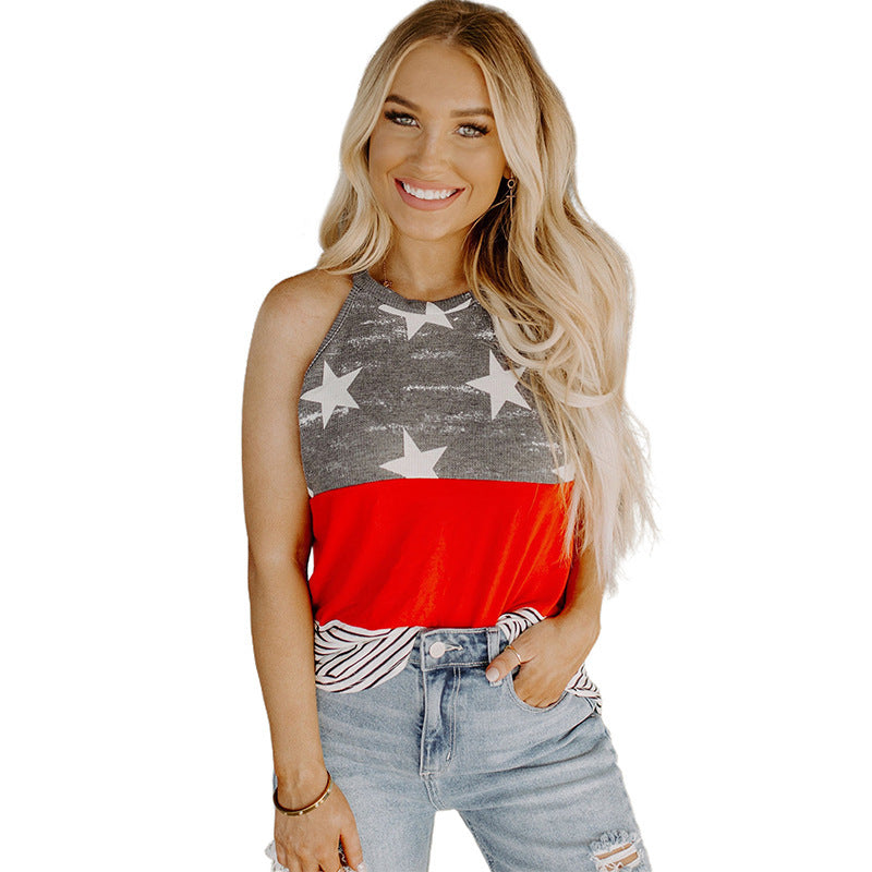 Lady Spaghetti Strap USA Stars Top