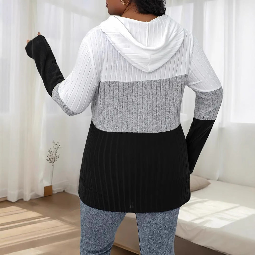 Color-blocked Oversized Hoodie With Half-zip And Drawstring